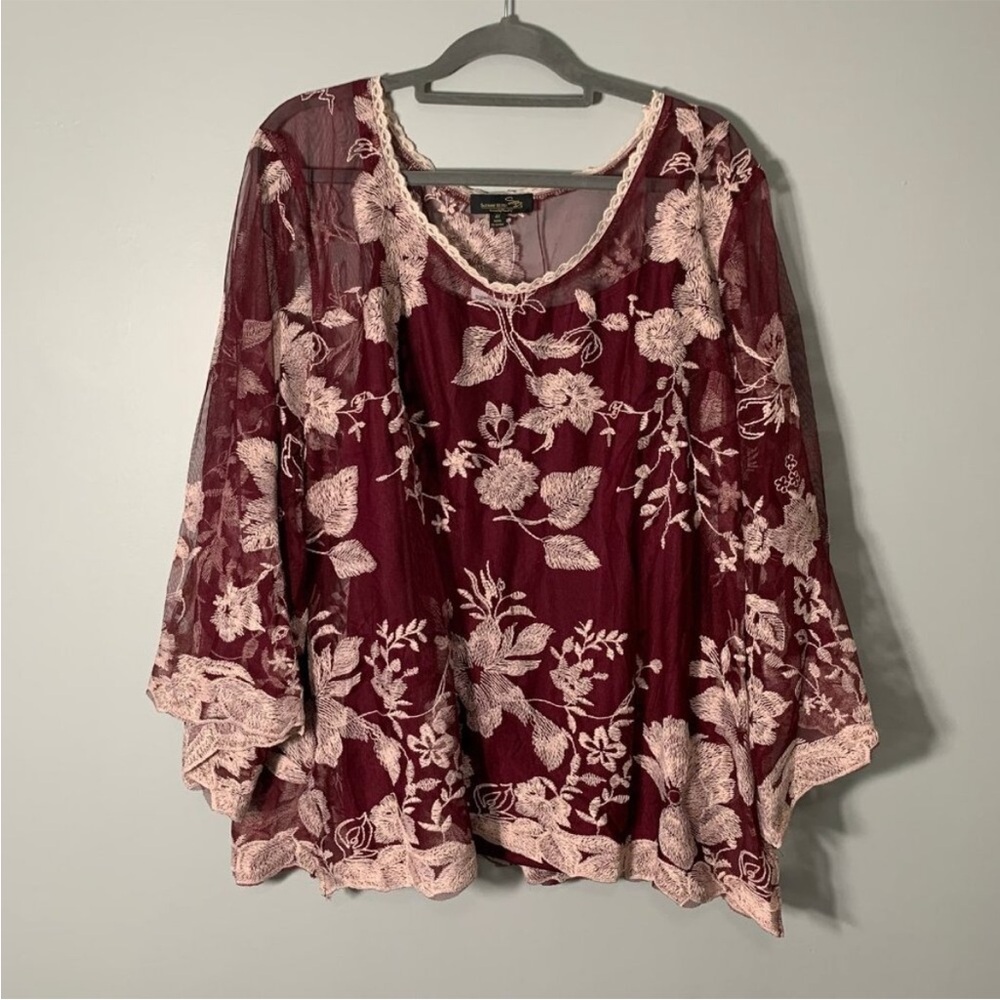 NEW Suaznne Betro lace floral embroidered flowy elbow sleeve two piece‎ top